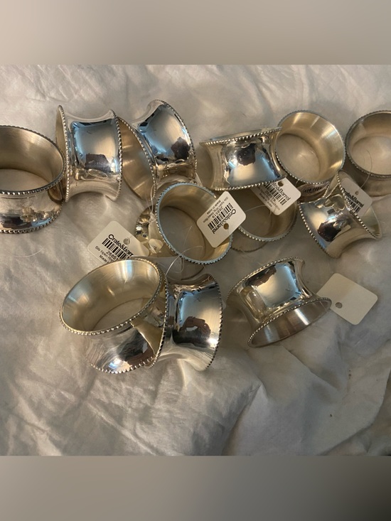 Crate&Barrel Other - Crate&Barrel Polished Silver Beaded Rim Napkin Ring Set of 12, 10 NWT